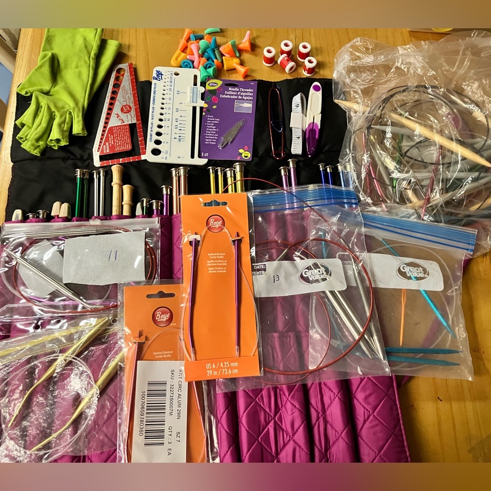 Large lot of knitting needles and supplies